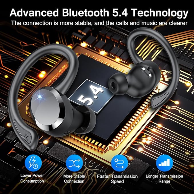 Wireless Earbuds, 2025 Bluetooth 5.4 Headphones HiFi Stereo, Bluetooth Earbuds with ENC Noise Cancelling Mic, IP7 Waterproof in Ear Earphones, 68H Dual LED Display Ear Buds for Workout Sports