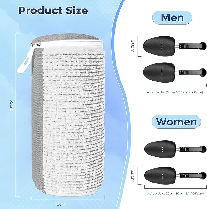 2Pcs Shoe Washing Machine Bag with Insoles | Reusable Sneaker Laundry Bags for Machine Wash | Fluffy Fiber 360° Cleaning with Durable Zipper Closure (White Grey & Trees)