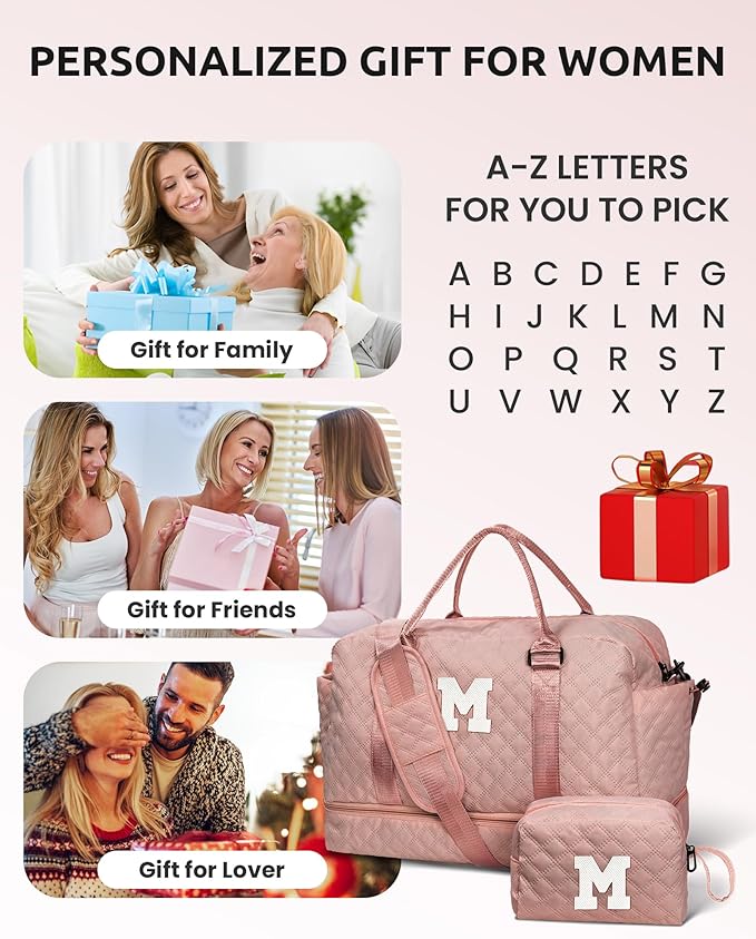 Vogewood Personalized Initial semana Bag, Monogram Overnight Bag, Weekender & Travel Bag with Shoe & Makeup Compartments - Birthday Gift
