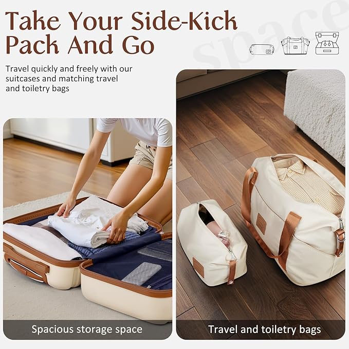 COOLIFE Luggage Carry On Luggage Suitcase Softside Wheeled Luggage Lightweight Rolling Travel Bag, White, 3 Piece Set (DB/TB/20), Luggage Set with Bags