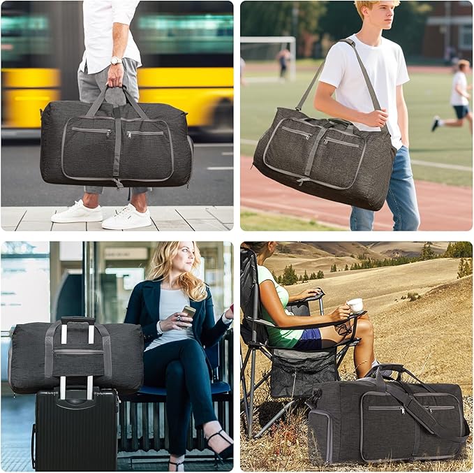 Vomgomfom 65L/85L/115L Foldable Travel Duffle Bag, Lightweight Checked Luggage with Shoe Compartment, Water-Resistant Weekender Overnight Bag for Men & Women