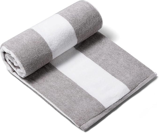 CLOWOOD Plush Oversized Beach Towel - Cotton 40 x 70 Inch Large Thick Charcoal Grey Striped Cabana Pool Swimming Towel
