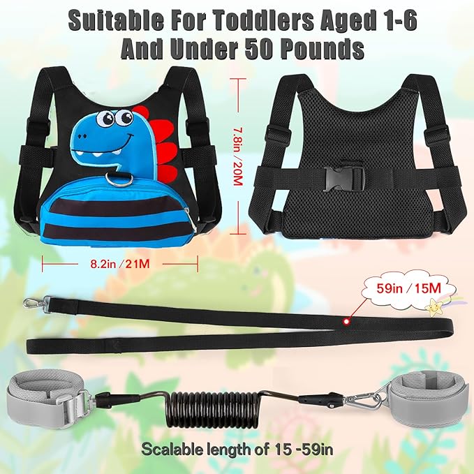 Toddler Leash for Kids-Baby Child Harness with Anti Lost Wrist Link for Boys/Girls (Blue+Black)