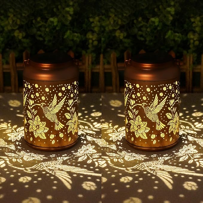 Gifts for Women Men Mom, 2 Pack Hummingbird Solar Lights Outdoor Waterproof, Mothers Day Gifts Decoration Outside for Outdoor, Yard, Lawn, Balcony Garden Decor Solar Lantern