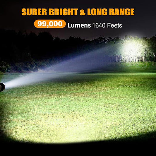 Rechargeable Spotlight, 99000 Lumens Bright LED Spotlight Flashlight, Long Running Spot Light Searchlight, Outdoor Handheld Spotlights with Solar Panels for Hunting,Camping,Boat,6 Spotlight Modes