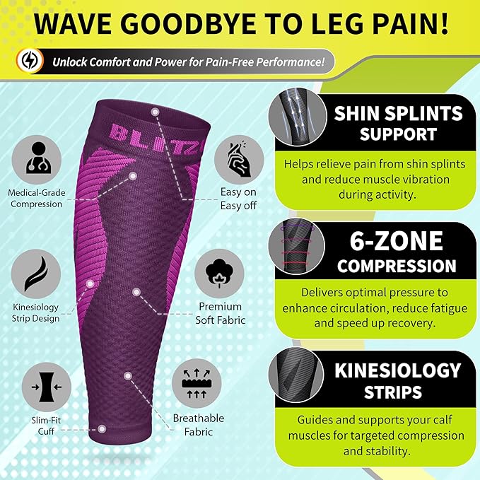 BLITZU Calf Compression Sleeve for Men & Women Footless Compression Socks Support Runners Leg Sleeve Shin Splints Pain Relief