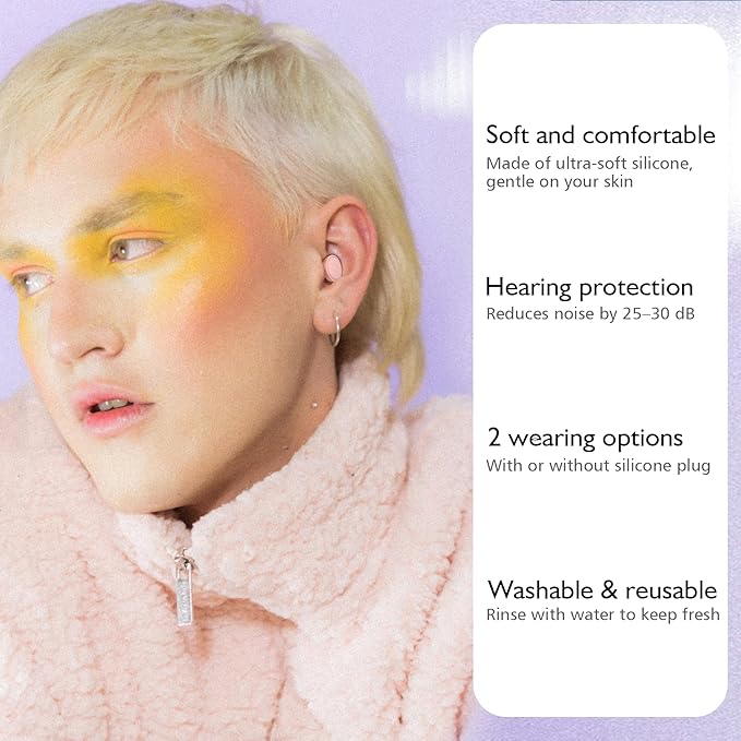 2 Pairs Ear Plugs for Sleeping, Soft Full Silicone Ear Plugs for Noise Reduction 25dB, Reusable Hearing Protection Earplugs for Concert, Focus, Noise Sensitivity, 8 Ear Tips in S/M/L - Pink