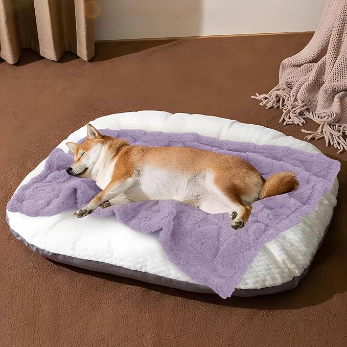 MACEVIA Fluffy Fleece Dog Blankets, Warm Soft Fuzzy Pets Blanket for Puppy, Small, Medium, Large Dogs and Cats, Plush Pet Throws for Bed, Couch, Sofa, Travel (24x29 Inch,Light Purple)