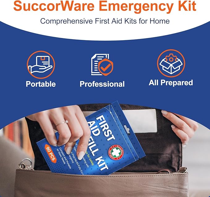 90 Pieces First Aid Refill Kit - Wound Care Kit Includes Bandages for Home, Travel, Hiking - Portable Replacement Kit for First Aid Medical Supplies（1 Set）
