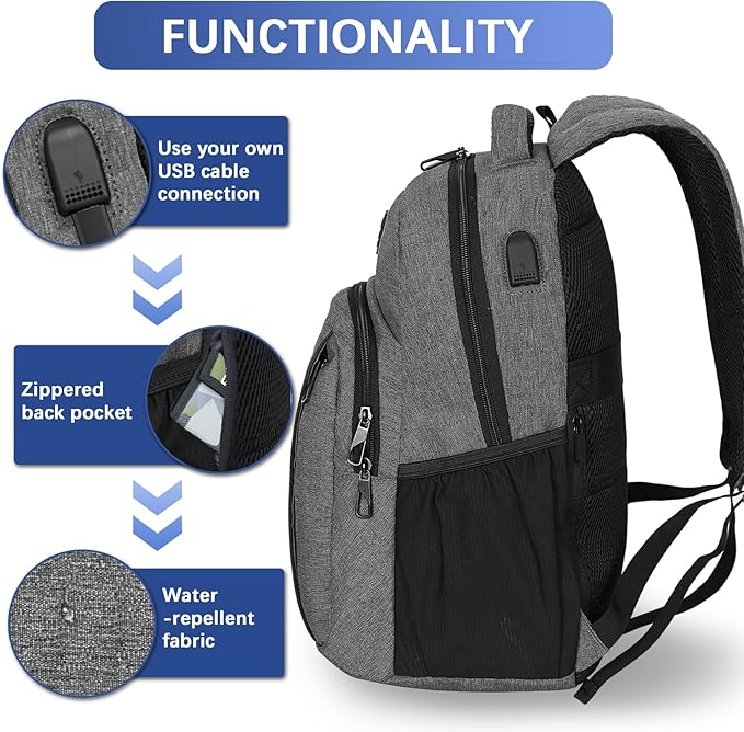 LARIPOP Travel Laptop Backpack,15.6 Inch Business Laptop backpack for Men Women with USB Charging Port,Water-Resistant Laptopack Weekender Daypack for Work College Computer