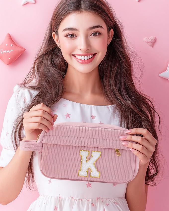 Pocmimut Preppy Makeup Bag,Travel Toiletry Bag,Monogrammed Gifts for Women,Personalized Birthday Gift for Sister Friends,Cute Stuff for Girls,X