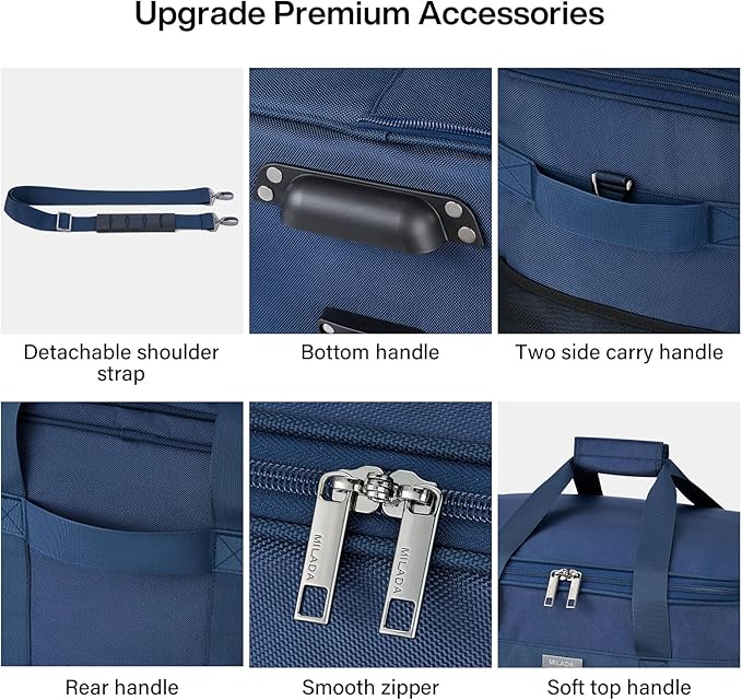 MILADA Expandable Luggage Bags for Travel Foldable Suitcase with Wheels Collapsible Rolling Travel Duffle Bag Lightweight Large Suitcases without Telescoping Handle, Blue