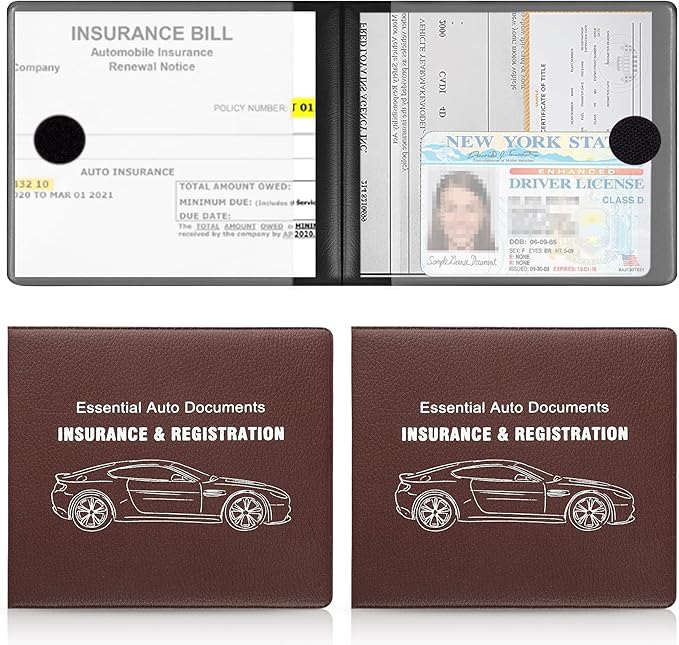 UYYE Car Registration and Insurance Card Holder, Vehicle Glove Box Car Organizer, Interior Car Accessories for Documents, Cards, License - 2 Pack