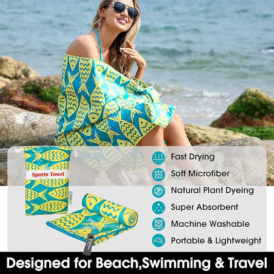 4Monster Microfiber Beach Towel Quick Dry,Super Absorbent Lightweight Travel Towel for Swimmers, Sand Free Camping Towel, Beach Towels for Pool,Swim,Water Sports,Yoga