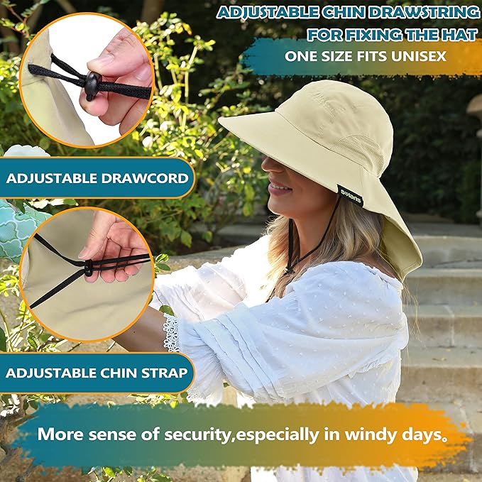 Solaris Sun Hat with Neck Flap, UPF 50 Sun Protection Lightweight Sun Cap for Men Women, Wide Brim Hat for Fishing Hiking