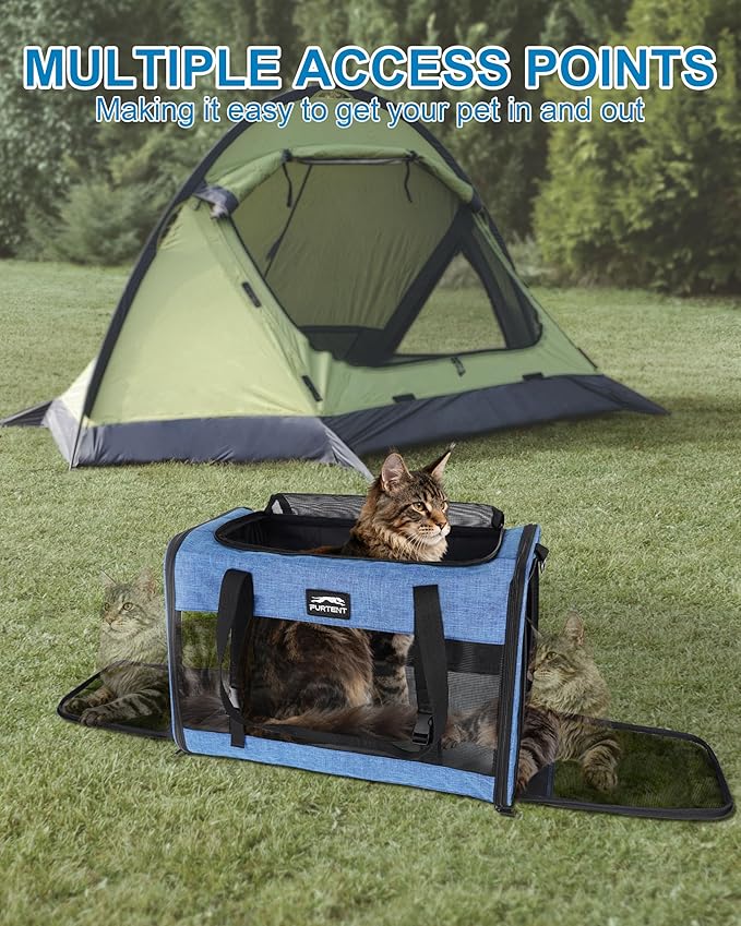 Soft-Sided Large Cat Carrier for 2 Cats, Spacious Foldable Pet Travel Carrier for Large Cats up to 25 Lbs, Double Cat Bag with Shoulder Strap, 20x13x13 Inch, Fits Maine Coon and Small Dogs, Blue