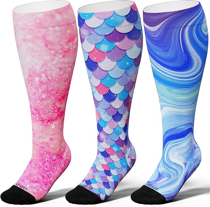 LEVSOX Plus Size Compression Socks for Women Men Wide Calf Extra Large 15-20 mmHg Knee High Sock for Nurses Pregnant Travel