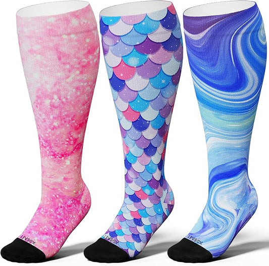 LEVSOX Plus Size Compression Socks for Women Men Wide Calf Extra Large 15-20 mmHg Knee High Sock for Nurses Pregnant Travel