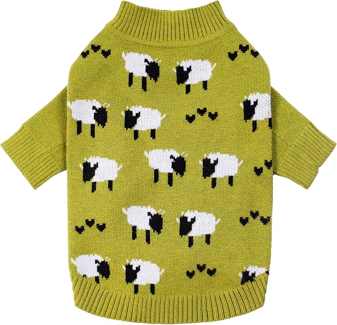 Fitwarm Funny Sheep Dog Sweater, Thermal Winter Clothes for Small Dogs - Boy & Girl - Holiday Clothes - Pullover Jumper - Pet Outfit - Black, Green, White - Medium