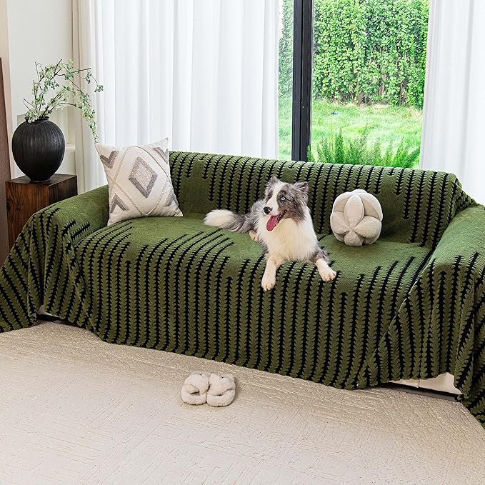 Sherpa Fleece Couch Cover for Dogs Washable Non Slip, Pet Proof Sofa Covers for 2 Cushion Couch Heavy Duty Scratch Resistant Pet Friendly Furniture Cover Fits Love Seat 71" x 102", Green