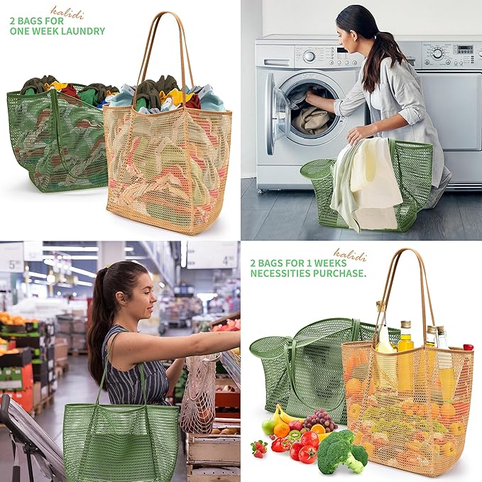 KALIDI BeachNylon Mesh Tote Bag, Casual Tote Bag Hobo Women Foldable MAX 23L Shoulder Bag For Beach Picnic Vacation