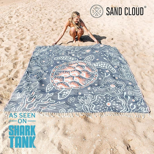 Sand Cloud Extra Large Turkish Beach Towel - Sand Free - 100% Organic Turkish Cotton Yarn - Quick Dry Towel for Beach, Picnic, Blanket or Bath - As Seen on Shark Tank - Marine Life (Boho Hawksbills)
