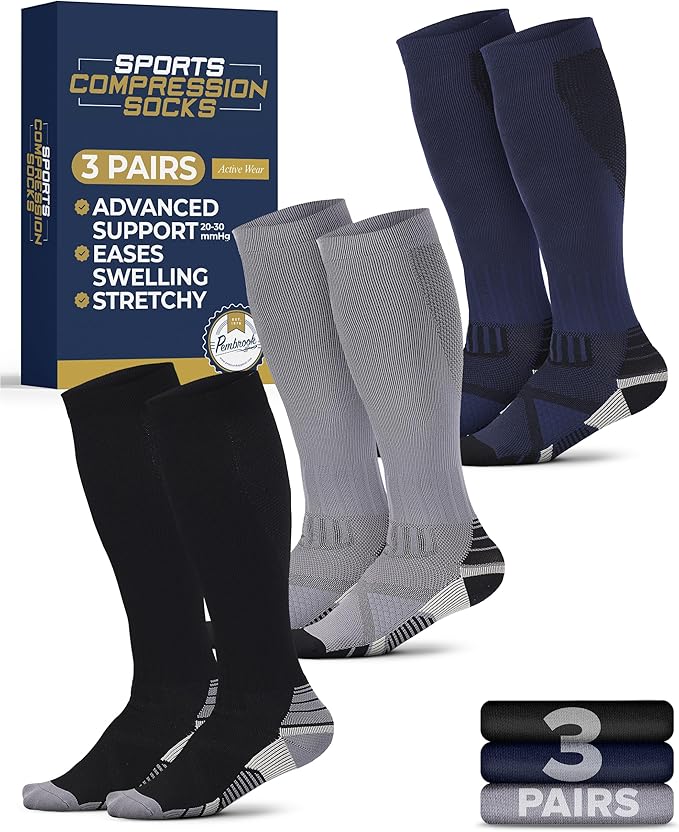 Pembrook 3 Pairs Compression Socks 20-30 mmHg - Compression Socks for Women and Men | Running, Athletic, Travel, Nurses