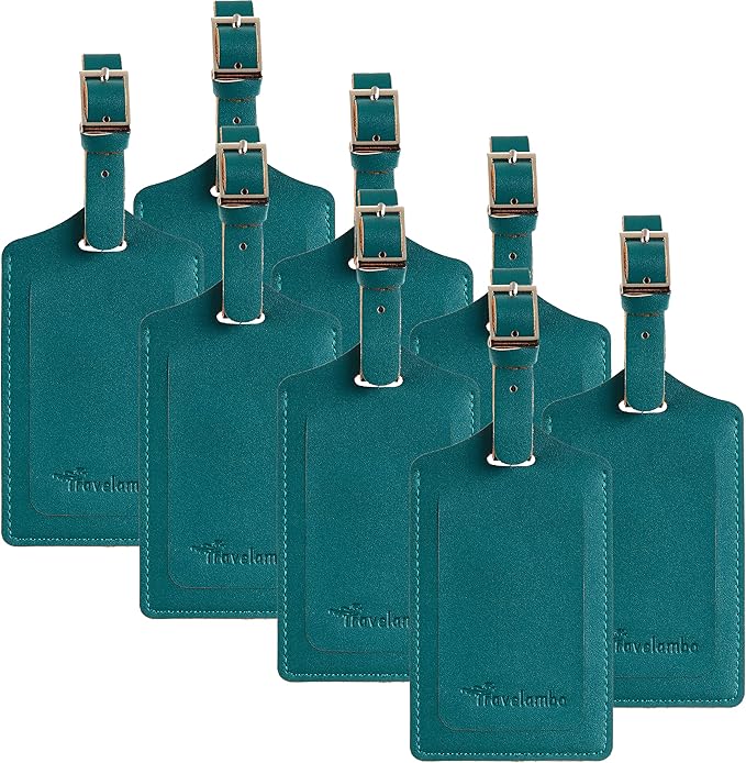 Travelambo 8 Pack Luggage Tags Faux Leather for Suitcases Travel Bag Labels Travel Accessories Essential with Protection Cover ID (Summer Green)