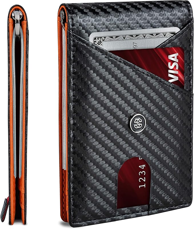 Suavell Slim Wallets for Men. RFID Money Clip Wallet, Slim Wallet, Thin Front Pocket Credit Card Wallet, Minimalist Bifold (Charcoal Rust Pilot)