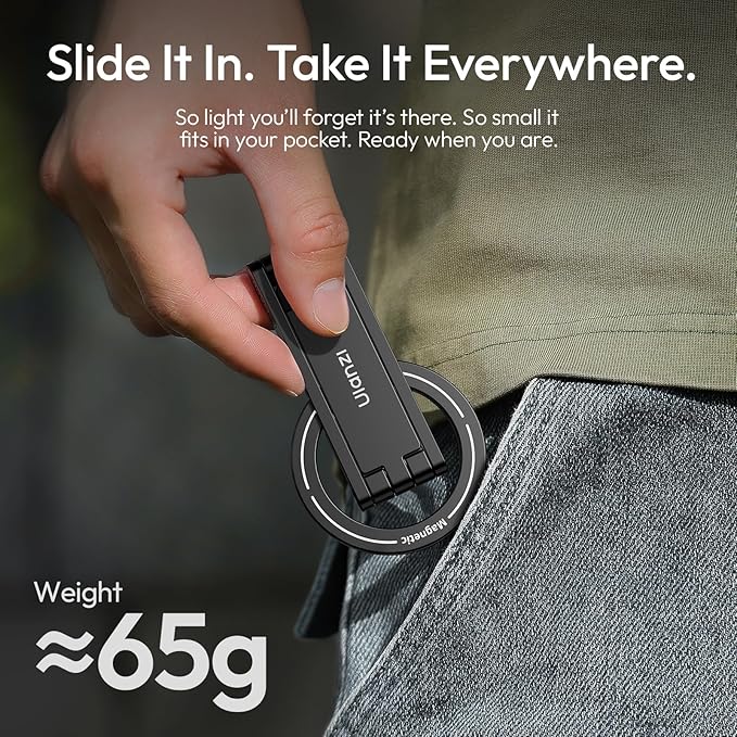 ULANZI MA60 Magnetic Phone Tripod Stand for iPhone - Aluminium Smartphone Mini Tripod Pocket Cell Phone Stand Strong Magnet Quick Mount Compatible with iPhone 16 15 14 13 12 Series, Black