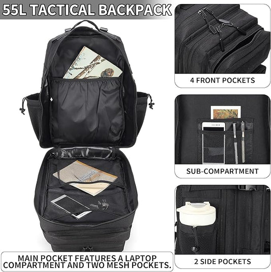 55L Tactical Backpack Heavy Duty Military Rucksack Molle Backpack 3 Day Assault Pack for Work Outdoors