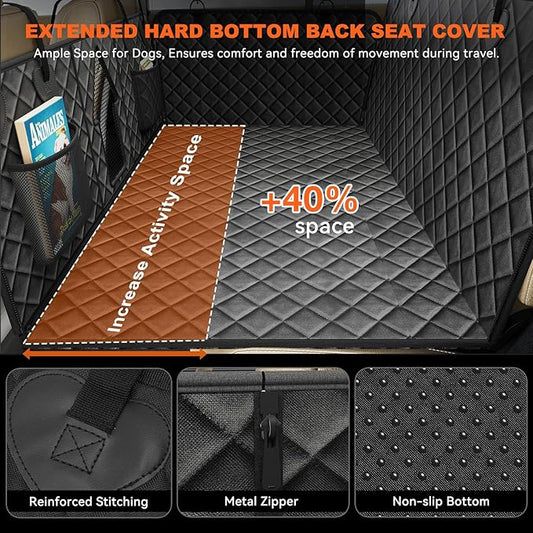Back Seat Extender for Dogs, Non-Slip Dog Car Seat Cover for Back Seat with Hard Bottom, Durable Pet Car Backseat Cover, Waterproof Dog Hammock for Car SUV Truck