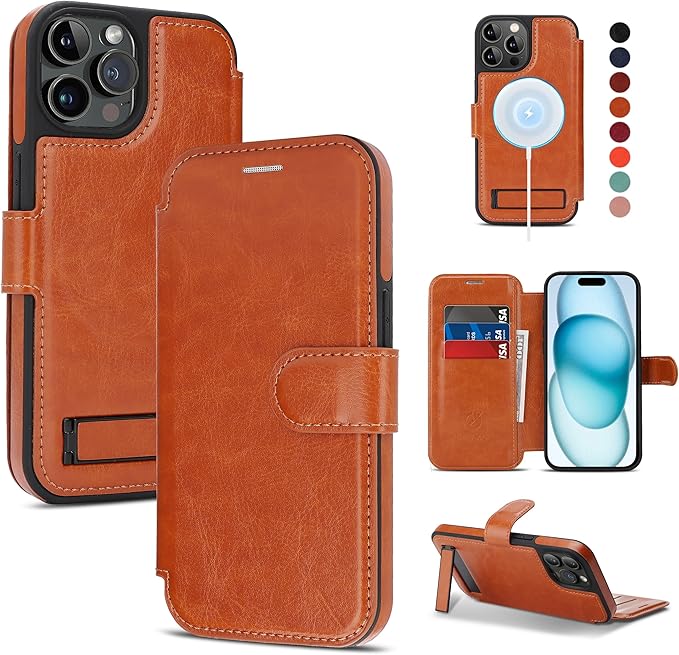 CIVICASE for iPhone 14 Pro Max Wallet Case with Stand,PU Leather Flip Credit Card Holder Slots (RFID Blocking),Compatible with Magsafe Magnetic Holder Phone Cover Women Men,Brown