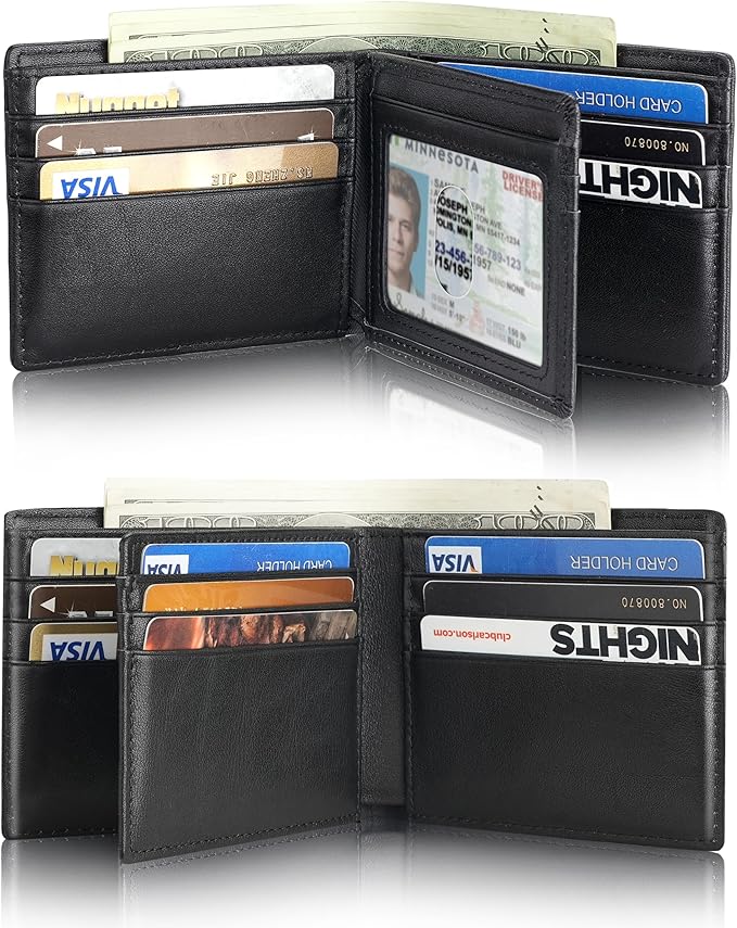 Mens Wallet With AirTag Holder, Bifold Leather RFID Blocking 1-2 ID Windows 12-13 Card Holders, Gift Box and Screen Protector Included, AirTag Not Included