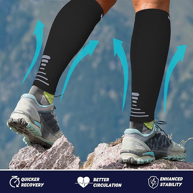 Thoxcare Calf Compression Sleeve for Men Women (1 Pair), Leg Support Footless Compression Socks for Running - Shin Splint Varicose Veins Swelling & Pain Relief, Black/Gray, X-Large