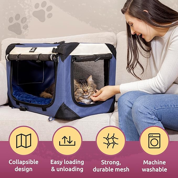 Cat & Dog Pet Carrier, Soft-Sided, Large 24"x16"x16", Fits Large Cat, 2 Cats, or Medium Dog Comfortably, Great for Travel & Vet Visits, Privacy Windows, Removable Bed, Locking Zippers, Foldable