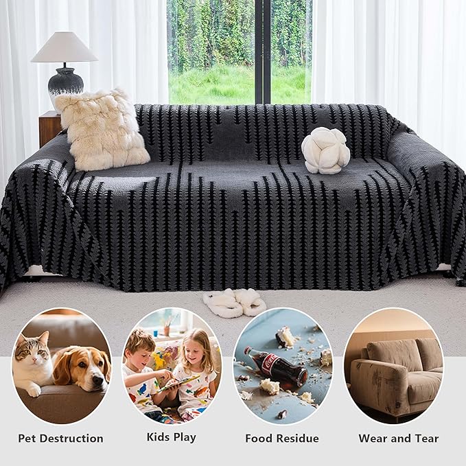 Non Slip Couch Covers for 2 Cushion Couch Sofa, Pet Friendly Sofa Covers Washable, Heavy Duty Scratch Resistant Furniture Cover for Dogs Fits Love Seat, 91" x 118", Gray
