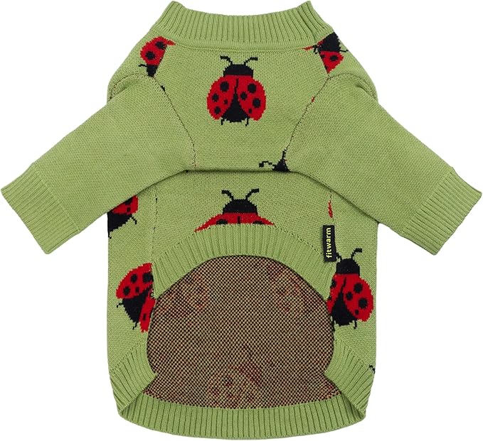 Fitwarm Ladybug Dog Sweater, Warm Dog Winter Clothes for Small Dogs Boy Girl, Pet Outfit, Green, Red, Black, Small