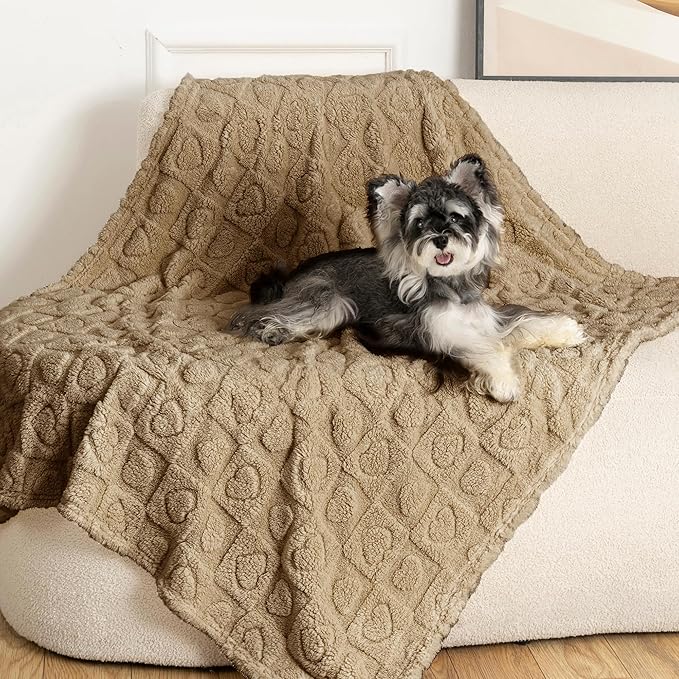 gogobunny Calming Plush Dog Cat Blanket 300GSM Coral Fleece, Ultra-Soft Machine Washable Pet Bedding for Small Medium Dogs Cats Puppies Kittens (Brown, 30x40)