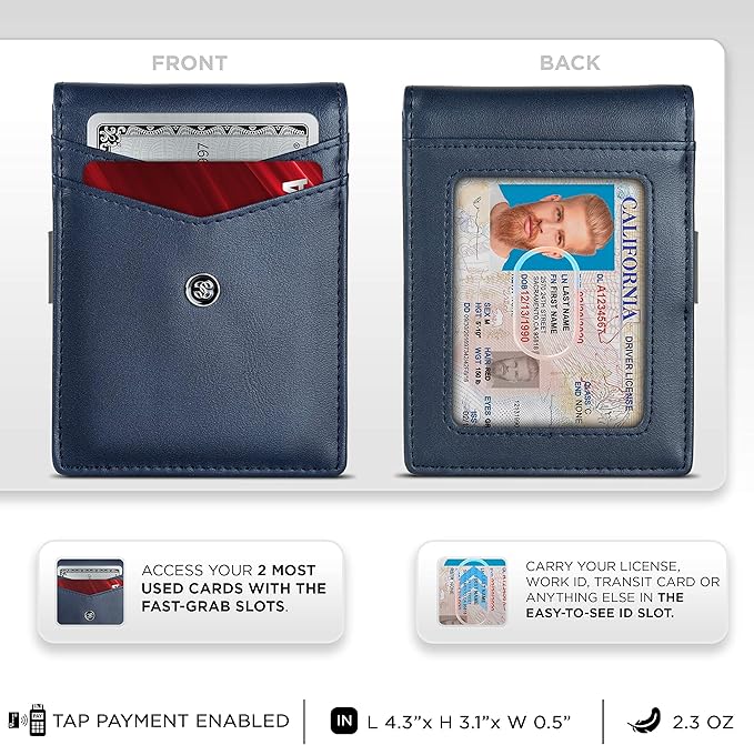 Suavell Slim Wallets for Men. Minimalist Bifold Wallet With Money Clip & ID Window. RFID Blocking Credit Card Holder Front Pocket Wallet, Gifts For Men - Husband Father On Birthday Anniversary