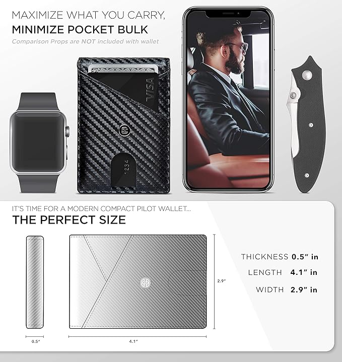 Suavell Slim Wallets for Men. RFID Money Clip Wallet, Slim Wallet, Thin Front Pocket Credit Card Wallet, Minimalist Bifold (Charcoal Rust Pilot)