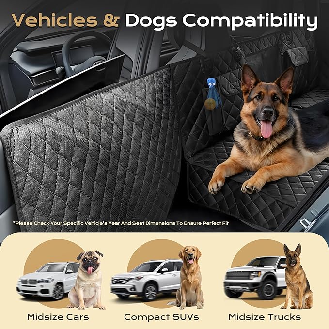 Dog Car Seat Cover for Back Seat Extender, 450 lbs Hard Bottom Waterproof Pet Hammock with Door Protection, Non-Slip Scratchproof Car Bed for Dogs, Fits SUV, Truck & Sedan