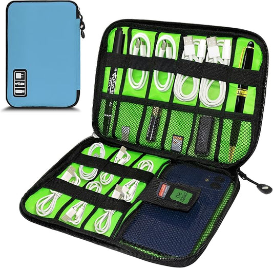 Electronics Organizer,Travel Cord Organizer Pouch, Portable Cable Organizer Bags,Travel Electronic Accessories Storage Case for Cables, Cords, Charger, Phone (Blue)