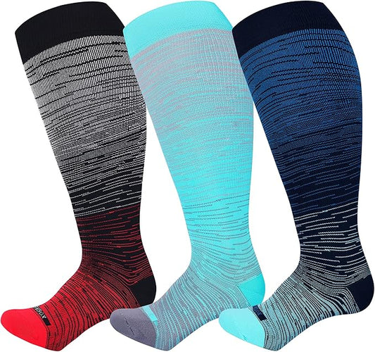 LEVSOX Plus Size Compression Socks for Women Men Wide Calf Extra Large 15-20 mmHg Knee High Sock for Nurses Pregnant Travel