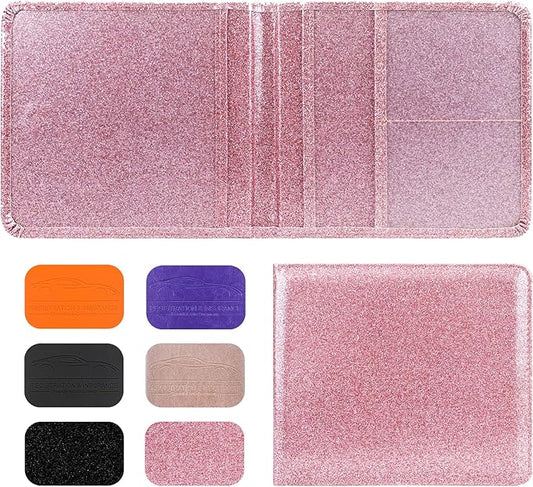 Car Registration and Insurance Holder, Leather Registration and Insurance Card Holder, Vehicle Glove Box Organizer - For Documents, Cards, License (Bling Rose Gold)