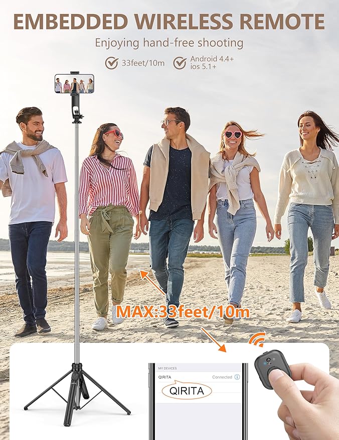 71" Selfie Stick Tripod, All in One Quadripod with Remote & Phone Holder, Extendable Cell Phone Tripod, Travel Tripod Stand Compatible with for Cell Phone & Camera, iPhone, Android,Video Recording