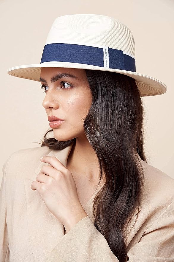 Pineapple&Star Sun Straw Fedora Beach Hat Fine Braid UPF50+ for Women