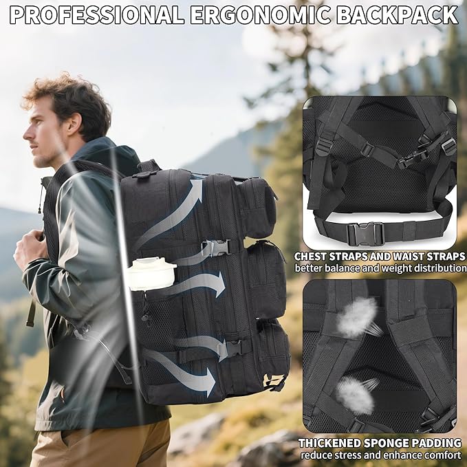 55L Tactical Backpack Heavy Duty Military Rucksack Molle Backpack 3 Day Assault Pack for Work Outdoors