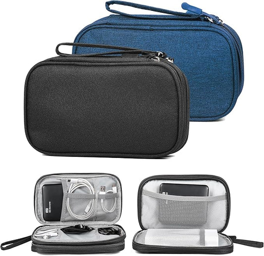 2 Pack Travel Cable Organizer Double Layer with Smooth Coating Zipper,Cable Organizer Bag Electronic Accessroies Shockproof and Impact-Protective for Hard Drives,Cables,Charger,USB Card