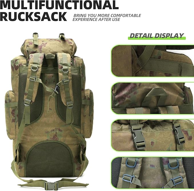 HongXingHai 100L Camping Hiking Backpack,Molle military Tactical rucksack backpack,Waterproof Lightweight Hiking Backpack (Ruin Green)